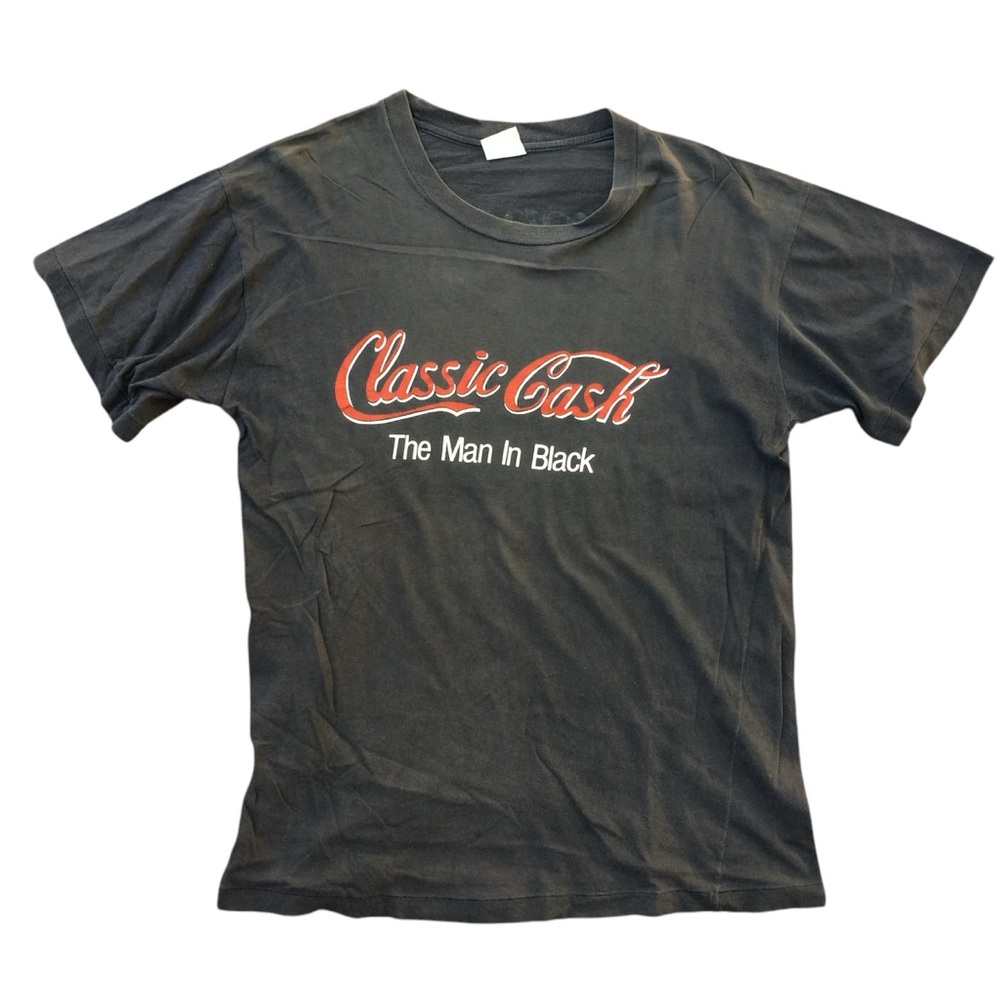 90s vintage Johnny Cash Tour T-Shirt man in black Europe tour promo